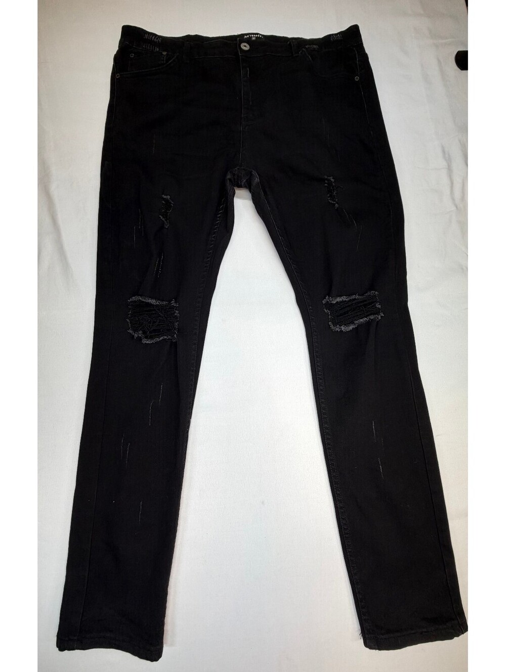 Serenede Men's Skinny Jeans Distressed Rip Denim High Rise Solid Size 40 Black